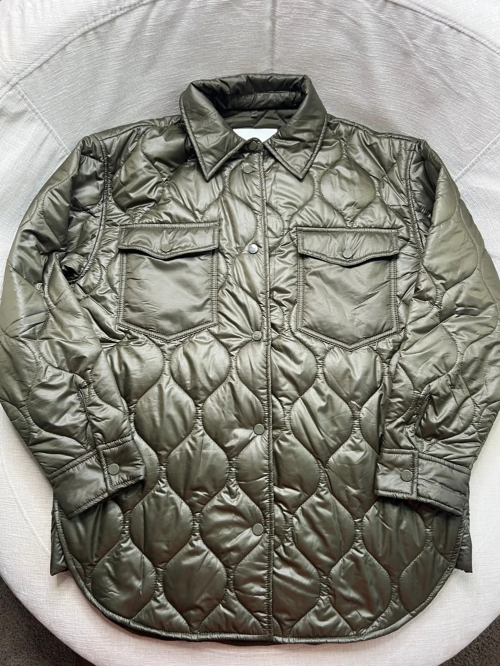 Mango Quilted Olive Green Snap-Front Jacket